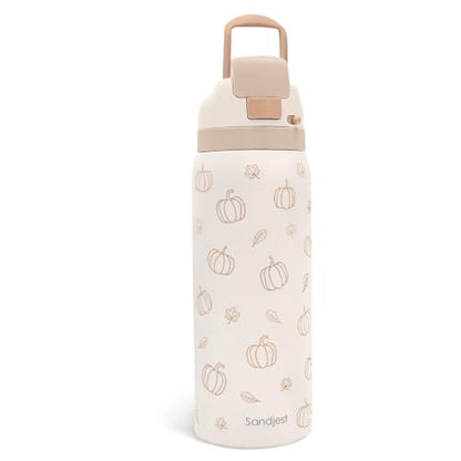 Fall Pumpkin Stainless Steel Water Bottle 32oz with Push-Button Lid - SANDJEST