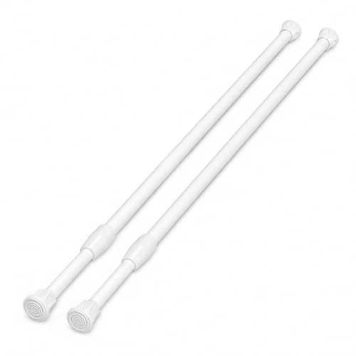 White Small Tension Curtain Rod 15.5-27.5 Inches - Non-Slip Spring Tension Rods