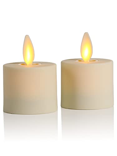 Flameless LED Tea Light Candles Set of 2 Pearl Ivory 1.4" x 2" with Remote