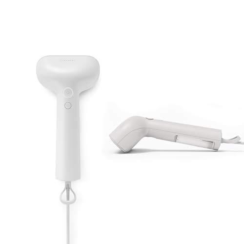 Steamery Handheld Clothes Steamer Cirrus Core, 1350W, Steam Output 0.74 oz/min, Heat up in 15 Seconds, Dry Steam Technology, Hanging Loop, Visible Water Tank, Portable, Scandinavian Design (White)