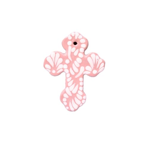 Mini Talavera Cross Wall Decor - Hand-Painted Mexican Ceramic Cross Pink