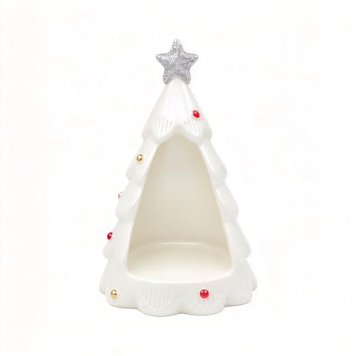 White Resin Christmas Tree House with Tree Hole - Holiday Decor, 5.4 Inch