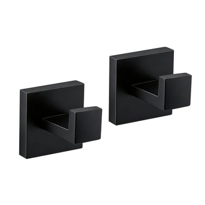 Matte Black 2-Piece Towel Hook Set Bathroom Robe Hooks Stainless Steel