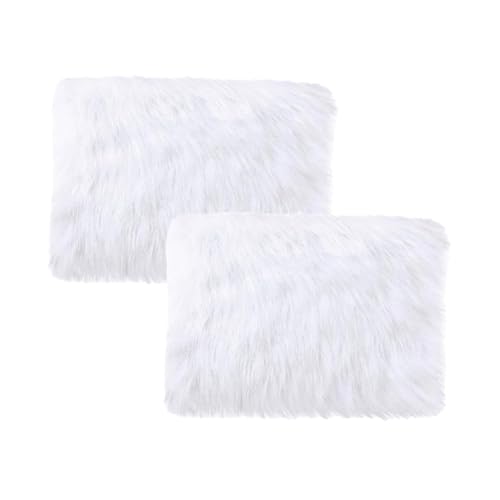 Faux Fur Placemats Set of 2 - White 12x18 Inch Washable Holiday Table Decor
