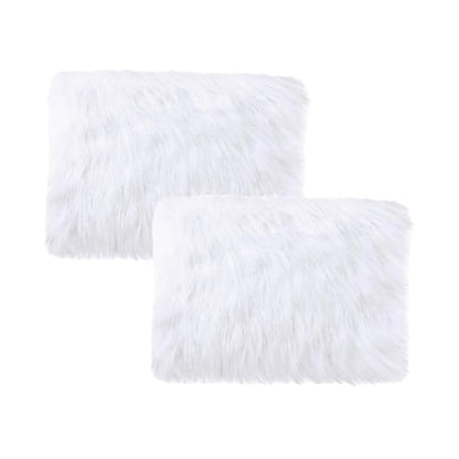 Faux Fur Placemats Set of 2 - White 12x18 Inch Washable Holiday Table Decor