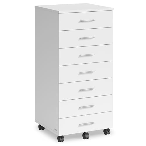 VASAGLE White 7-Drawer File Cabinet on Wheels with Lockable Casters