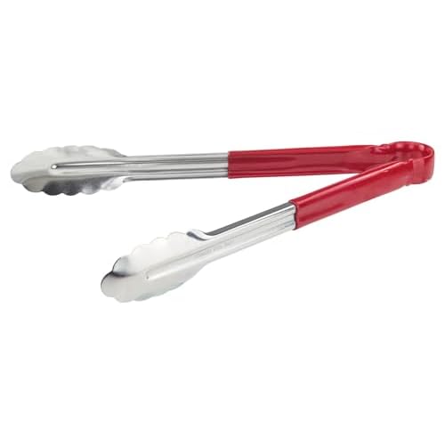 Winco 12" Stainless Steel Serving Tongs with Plastic Handle, Red