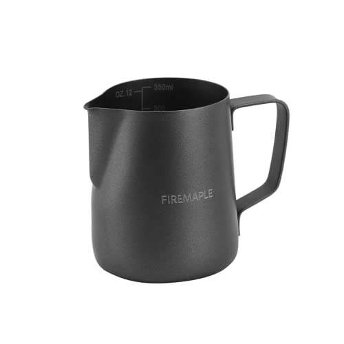 FireMaple Orca Milk Frothing Pitcher 12oz, Black-Espresso Milk Steaming Pitcher Suitable For Coffee, Latte And Frothing Milk, Ideal for Camping, Travel, Office, Home