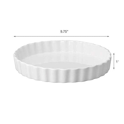 HIC Kitchen Round Quiche Dish, Fine White Porcelain, 10 Inch Diameter x 1.5-Inch Deep