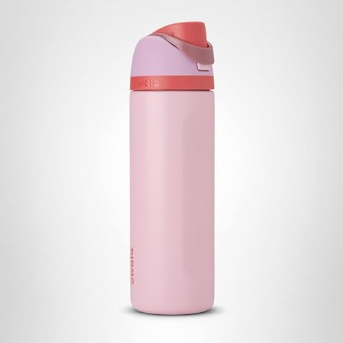 Owala FreeSip Insulated Stainless Steel Water Bottle with Straw for Sports and Travel, BPA-Free Sports Water Bottle, 24 oz, Pink, Angel Food Cake