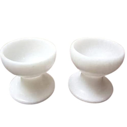 White Marble Diya Oil Lamp Set - Handcarved Indian Pooja Decor, Pack of 2