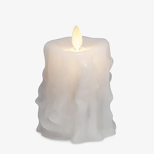 Heavy Wax Drip White Pillar Candle, 3.4 x 4.5 in, Flameless LED (Variation of THIS listing)