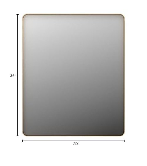 LOAAO 30”X36” Gold Bathroom Mirror, Rounded Rectangle Gold Frame Mirror, Brushed Gold Bathroom Vanity Mirror Wall-Mounted, Anti-Rust, Tempered Glass, Hangs Horizontally or Vertically