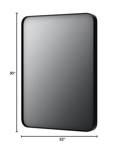 LOAAO Black Metal Framed Bathroom Mirror for Wall, 22X30 Inch Rounded Rectangle Mirror, Matte Black Bathroom Vanity Mirror Farmhouse, Anti-Rust, Hangs Horizontally or Vertically