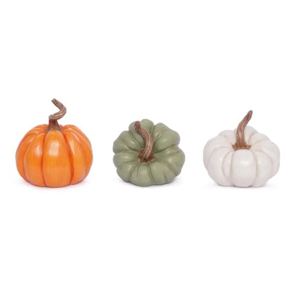 Fall Pumpkin Decor Set - Faux Ceramic Figurines in Color-11, 3 Piece