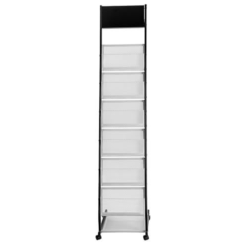 6-Tier Rolling Magazine Display Rack with Mesh Baskets, Floor Standing Book & Brochure Organizer
