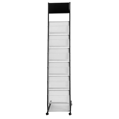6-Tier Rolling Magazine Display Rack with Mesh Baskets, Floor Standing Book & Brochure Organizer