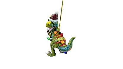 Dinosaur Christmas Tree Ornament T Rex Covered in Lights for Kids