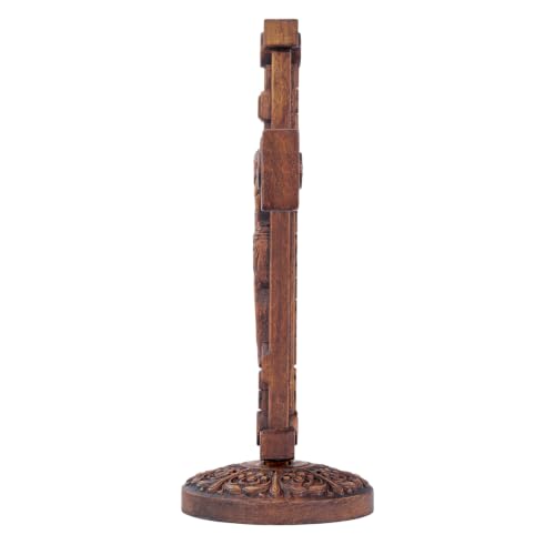 13.78in Double-Sided Orthodox Wooden Crucifix - Hand-Carved Religious Decor with Base Variation of 13.78"L x 8.78"W