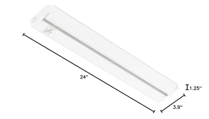 GETINLIGHT 24-inch Swivel LED Under Cabinet Lights, Glass Lens, Selectable White 2700K/4000K/5000K, Dimmable with Wall Dimmers, White Finish, IN-0202-3-WH