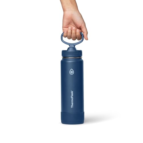 Insulated Water Bottle with Straw Lid 24oz Navy - Leakproof Stainless Steel