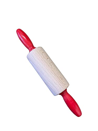 Linden Sweden Children’s Wooden Rolling Pin, Ideal for Fun Baking in the Kitchen, Play-Doh, and Crafts, 8.5” Long With Red Handles