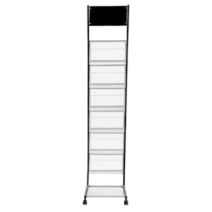 6-Tier Rolling Magazine Display Rack with Mesh Baskets, Floor Standing Book & Brochure Organizer