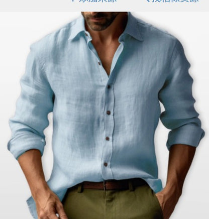 Men?s stylish solid-color long-sleeve button-down shirt
