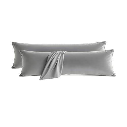 Set of 2 Light Gray Microfiber Body Pillowcases 20x54 - Bed & Holiday Decor
