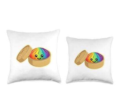 Kawaii Rainbow Dumpling Throw Pillow - 16x16 Cute Plush Cushion