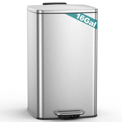 Lovewind 16 Gallon Stainless Steel Trash Can - Silver Kitchen Garbage Bin