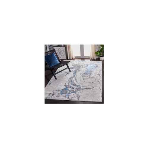 SAFAVIEH Amelia Collection Accent Rug - 2' x 4', Grey & Blue, Modern Abstract Design, Non-Shedding & Easy Care, Ideal for High Traffic Areas in Entryway, Living Room, Bedroom (ALA277F)