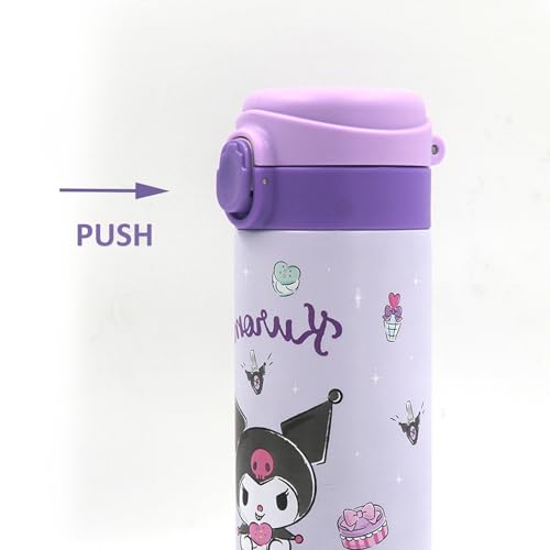 Kids Stainless Steel Vacuum Insulated Water Bottle Cartoon Stainless Steel Reusable Tumbler with Lid for School Girls Boys,Purple 14 OZ