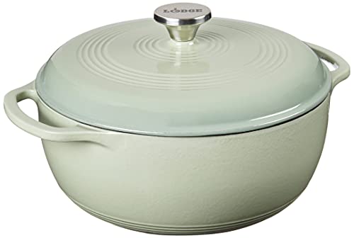 Lodge 6 Quart Enameled Cast Iron Dutch Oven with Lid – Dual Handles – Oven Safe up to 500° F or on Stovetop - Use to Marinate, Cook, Bake, Refrigerate and Serve – Desert Sage