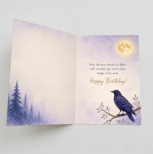 Mystical Raven Birthday Card WX-506 with Envelope & Seal - Forest & Moonlit Design
