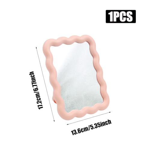 Pink Wavy Folding Desk Mirror - 6.7x5.3 Inch Cute Vanity & Makeup Mirror