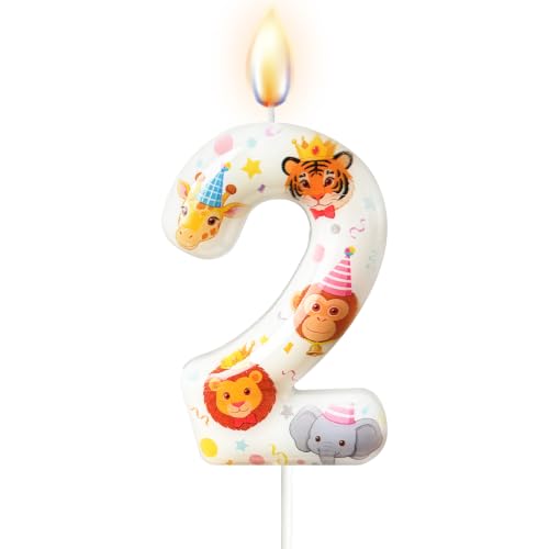 Party Animal Number Candle - Jungle Themed Birthday Cake Topper - 2