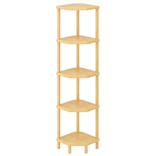 5-Tier Bamboo Corner Shelf Stand Plant Display with Tool-Free Assembly