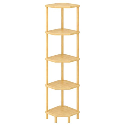 5-Tier Bamboo Corner Shelf Stand Plant Display with Tool-Free Assembly