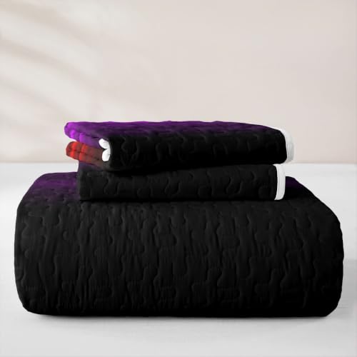 Geometric Red Purple Quilt Set King Size Ombre 3D Print Bedspread with 2 Pillowcases - Ruby Lavender Variation