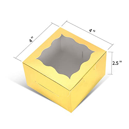 Gold Small Cookie Gift Box with Window - 20 Pack, 4x4x2.5 Inches