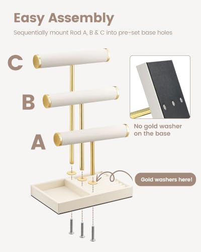 Beige 3-Tier Necklace Holder Organizer - PU Jewelry Display Stand