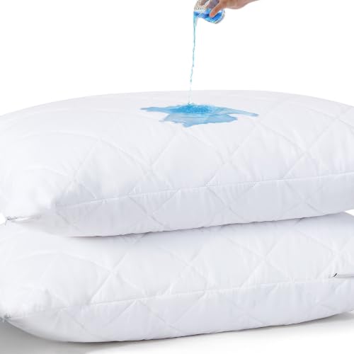 White King Waterproof Quilted Pillow Protectors Set with Zippered Encasements