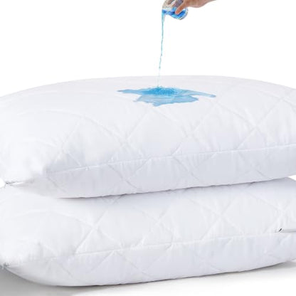 White King Waterproof Quilted Pillow Protectors Set with Zippered Encasements