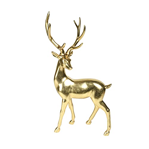 Gold Reindeer Christmas Decoration - Large Indoor Holiday Figurine 11x6.9x20.9 Inch - Variation B