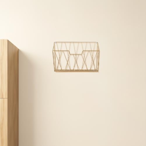 Wall Mounted Mail and Magazine Holder with Gold Finish - Space-Saving Iron Wire Organizer