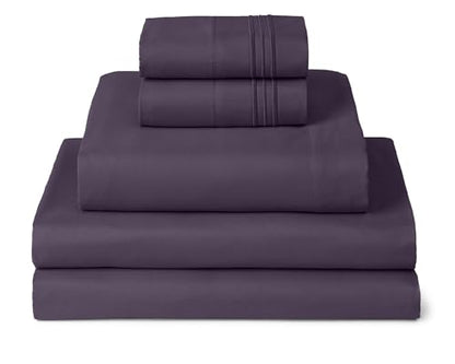 Mellanni Split King Sheets Set - 5 PC Iconic Collection Bedding - Hotel Luxury, Extra Soft, Cooling Bed Sheets - Wrinkle, Fade, Stain Resistant (Split King, Purple)