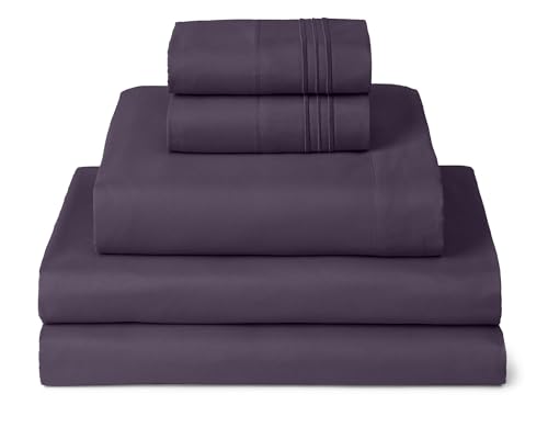 Mellanni Split King Sheets Set - 5 PC Iconic Collection Bedding - Hotel Luxury, Extra Soft, Cooling Bed Sheets - Wrinkle, Fade, Stain Resistant (Split King, Purple)