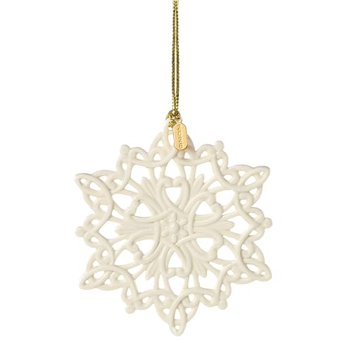 Lenox Snow Fantasies Snowflake Ornament - 2026 Gold Charm, Porcelain Holiday Decor - Variation of Snowflake