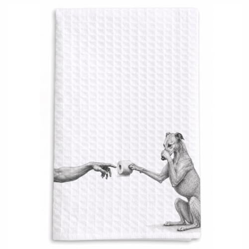 Funny Greyhound Kitchen Towel - Parody of Creation of Adam Dog Decor, 16x24 inch, Farmhouse Bathroom & Kitchen Gift - Greyhound_05